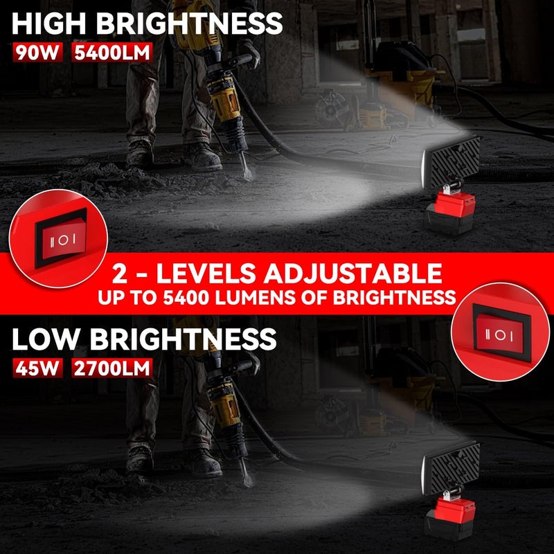 DEMIMA 8" Cordless LED Work Light for Milwaukee M18 Battery, Two Levels Adjustable FloodLight up to 90W 5400 Lumens with USB Charging Port, Portable LED Flashlight for Work, Camping, Outdoor(No Battery) - Image 3